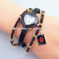 2015 BW006 Lederarmband Schöne Mädchen Armbanduhr Romantische Herzform Armbanduhr Wrap Chain Watch